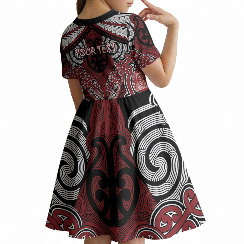 Aotearoa Iwi Ngati Toa Personalised Kid Short Sleeve Dress Maori Kowhaiwhai Pattern
