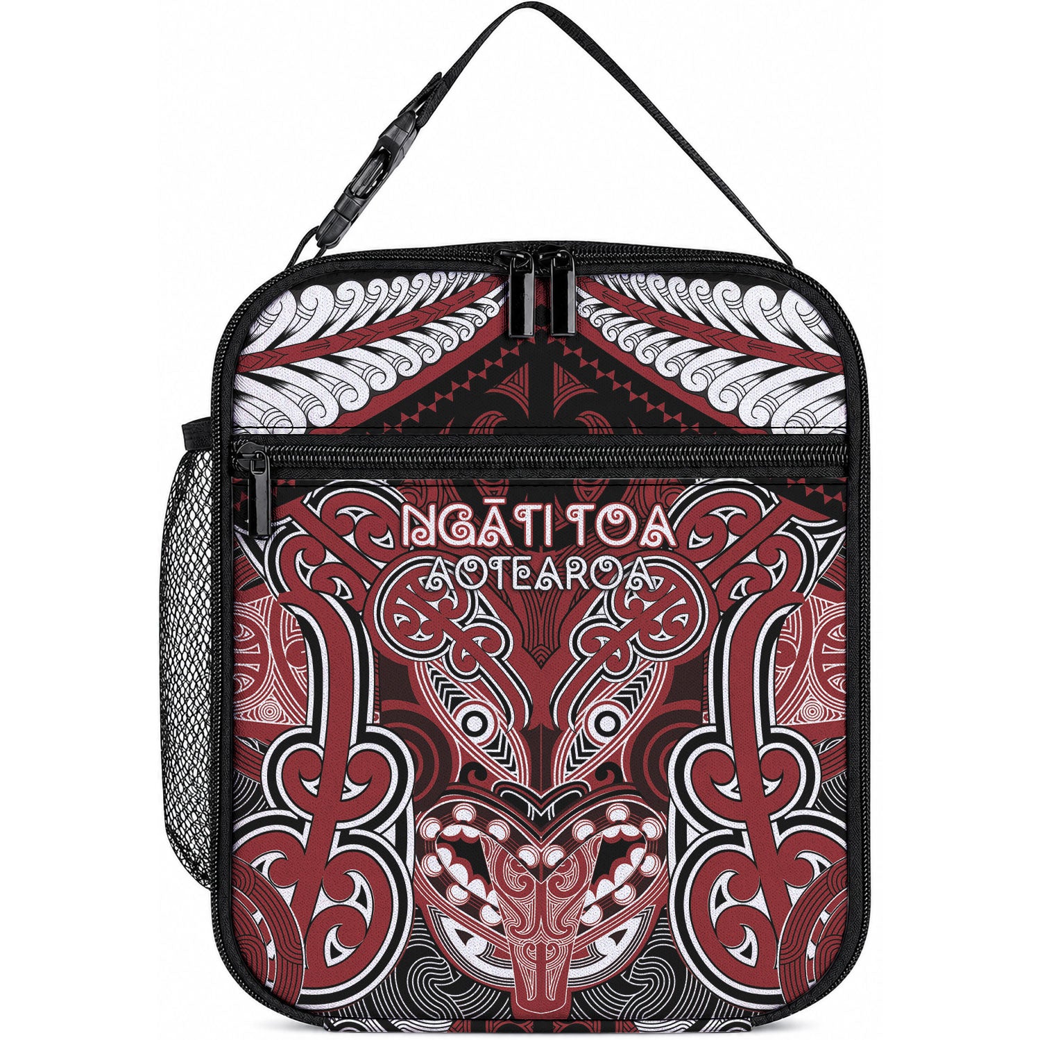 Aotearoa Iwi Ngati Toa Lunch Bag Maori Kowhaiwhai Pattern LT19 10.2 × 8.3 × 4.3 inch Red - Polynesian Pride