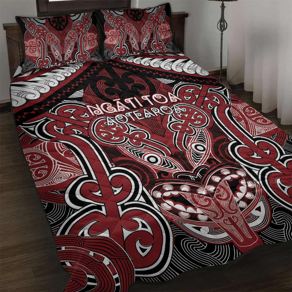 Aotearoa Iwi Ngati Toa Quilt Bed Set Maori Kowhaiwhai Pattern LT19 Red - Polynesian Pride