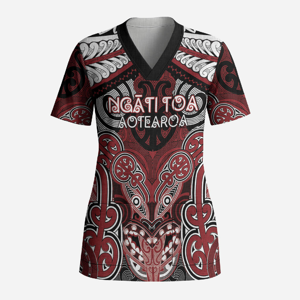 Aotearoa Iwi Ngati Toa Personalised Scrub Top Maori Kowhaiwhai Pattern