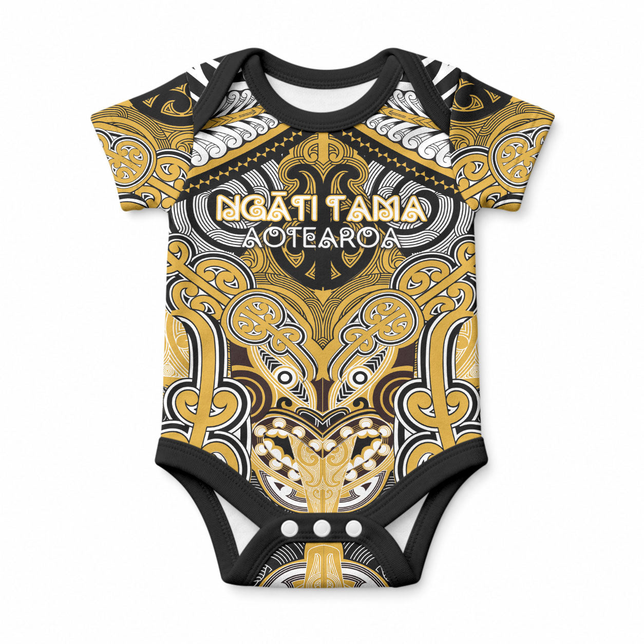 Aotearoa Iwi Ngati Tama Personalised Baby Onesie Maori Kowhaiwhai Pattern LT19 Yellow - Polynesian Pride