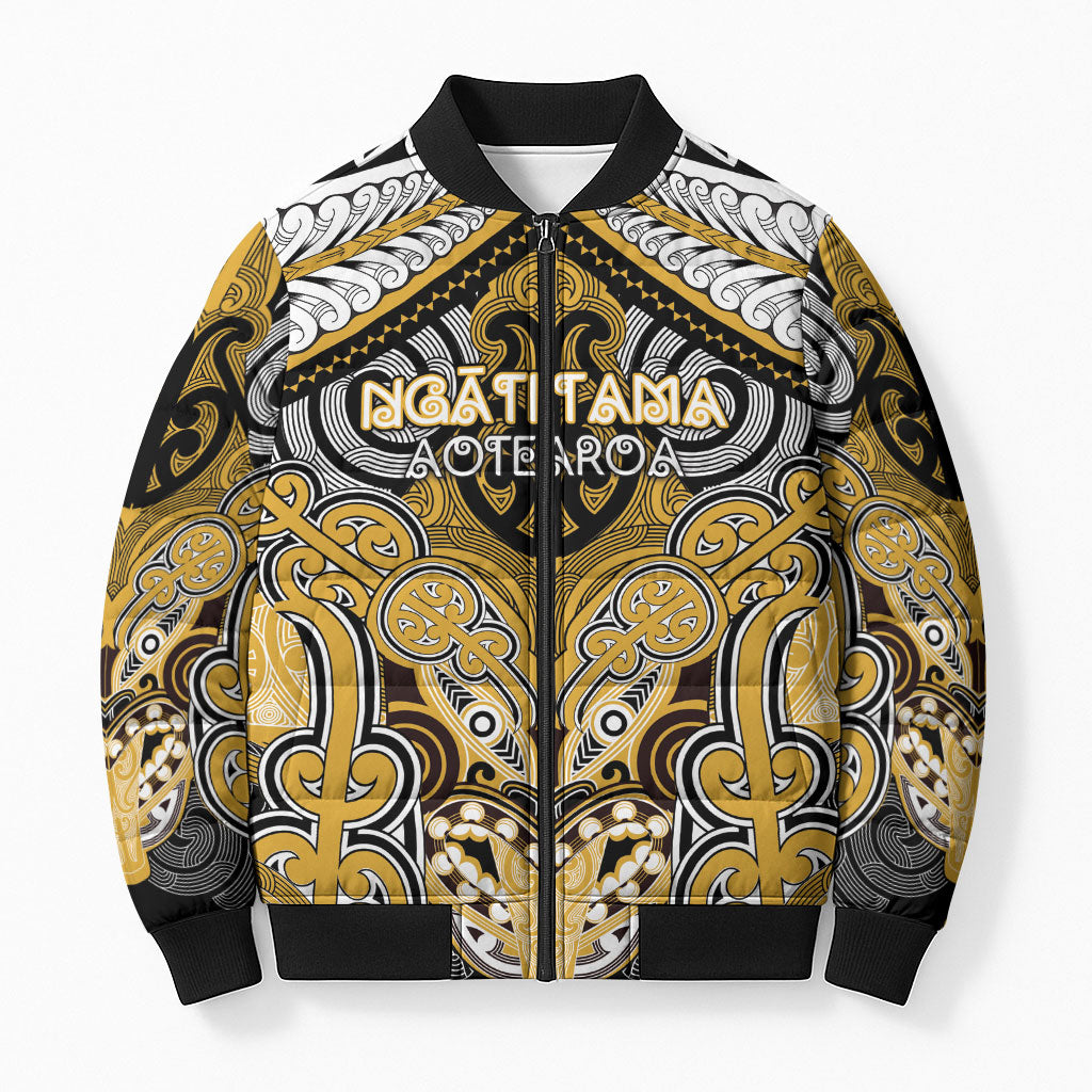 Aotearoa Iwi Ngati Tama Personalised Bomber Puffer Jacket Maori Kowhaiwhai Pattern