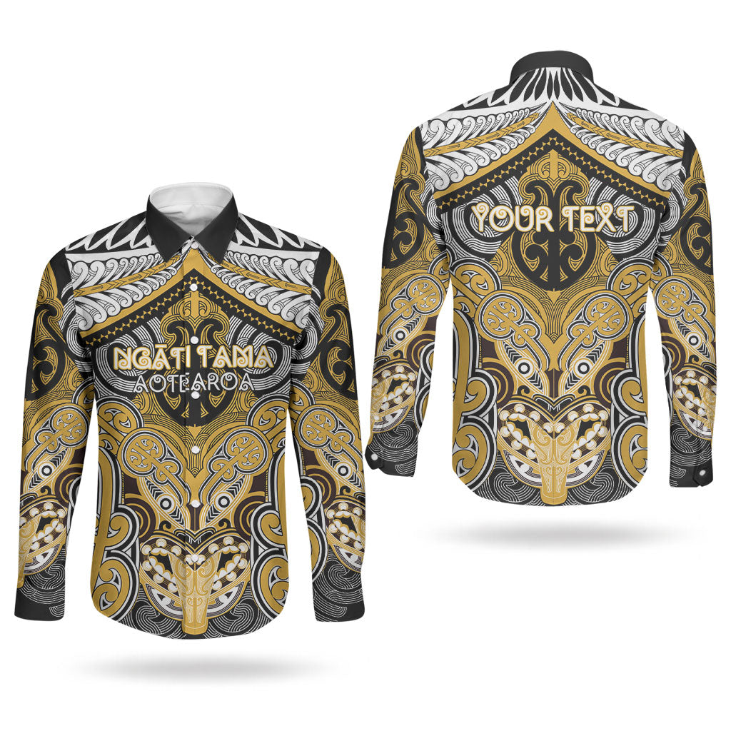 Aotearoa Iwi Ngati Tama Personalised Couples Matching Long Sleeve Bodycon Dress and Long Sleeve Button Shirt Maori Kowhaiwhai Pattern
