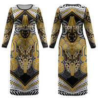 Aotearoa Iwi Ngati Tama Personalised Couples Matching Long Sleeve Bodycon Dress and Long Sleeve Button Shirt Maori Kowhaiwhai Pattern