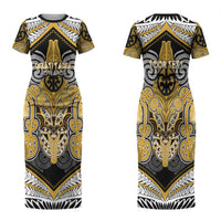 Aotearoa Iwi Ngati Tama Personalised Couples Matching Short Sleeve Bodycon Dress and Hawaiian Shirt Maori Kowhaiwhai Pattern