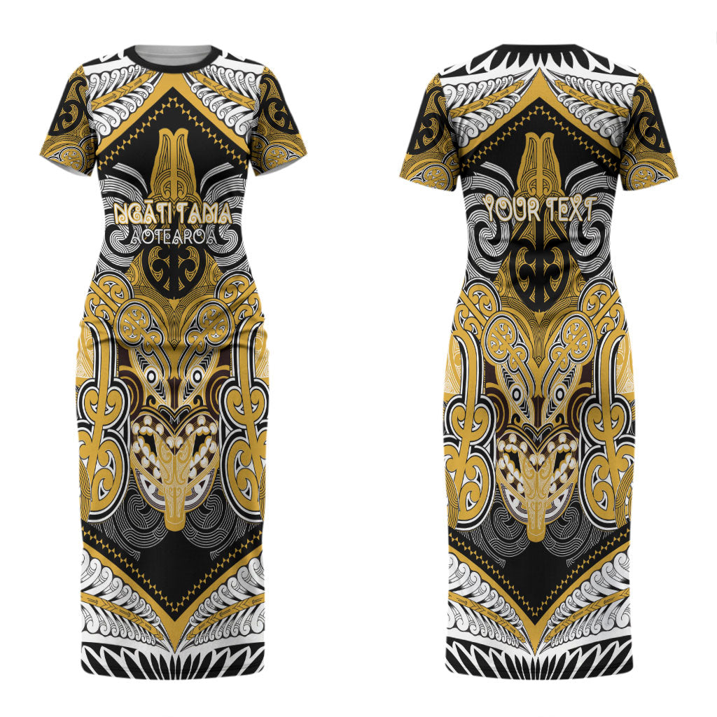 Aotearoa Iwi Ngati Tama Personalised Couples Matching Short Sleeve Bodycon Dress and Long Sleeve Button Shirt Maori Kowhaiwhai Pattern