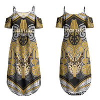 Aotearoa Iwi Ngati Tama Personalised Couples Matching Summer Maxi Dress and Long Sleeve Button Shirt Maori Kowhaiwhai Pattern