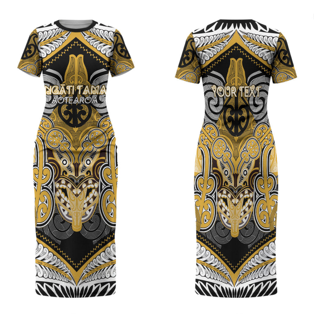 Aotearoa Iwi Ngati Tama Personalised Family Matching Short Sleeve Bodycon Dress and Hawaiian Shirt Maori Kowhaiwhai Pattern