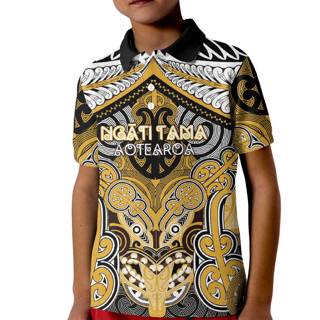 Aotearoa Iwi Ngati Tama Personalised Kid Polo Shirt Maori Kowhaiwhai Pattern LT19 Kid Yellow - Polynesian Pride