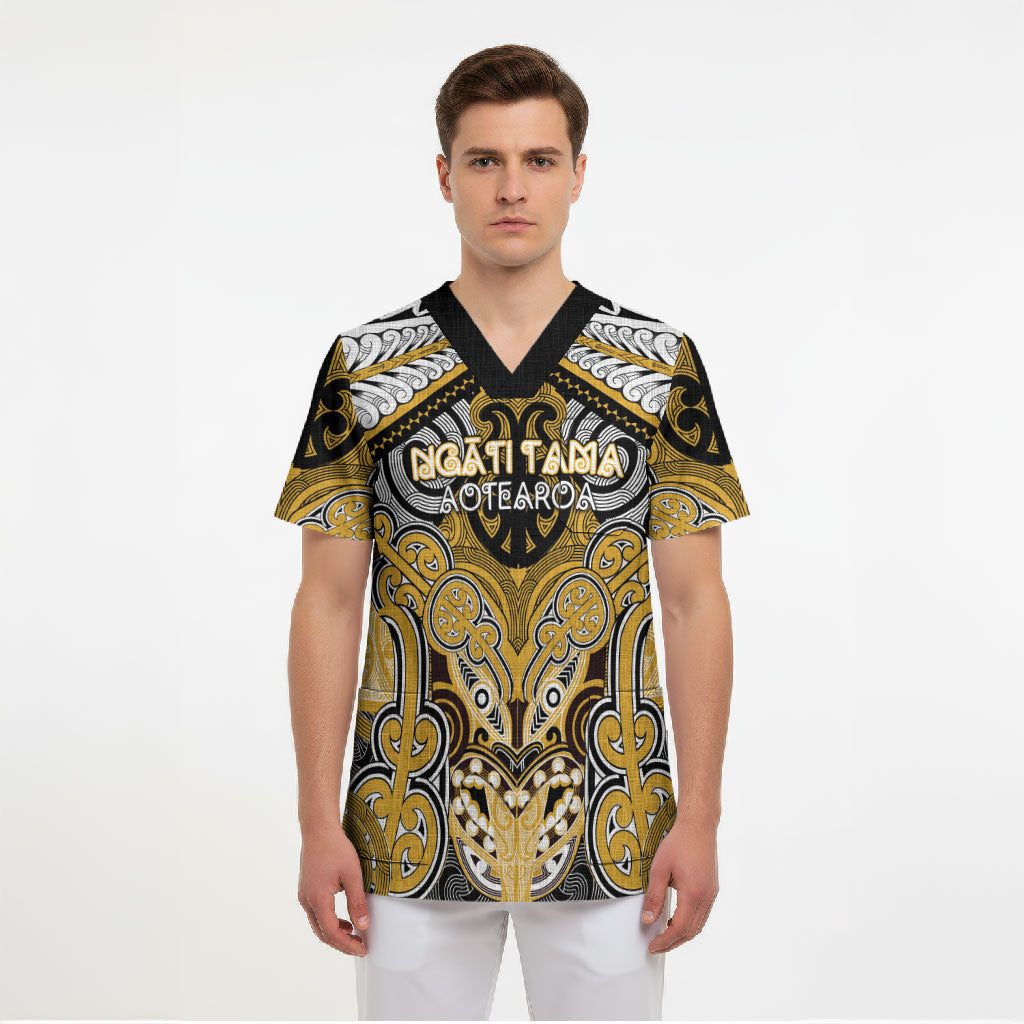 Aotearoa Iwi Ngati Tama Personalised Scrub Top Maori Kowhaiwhai Pattern