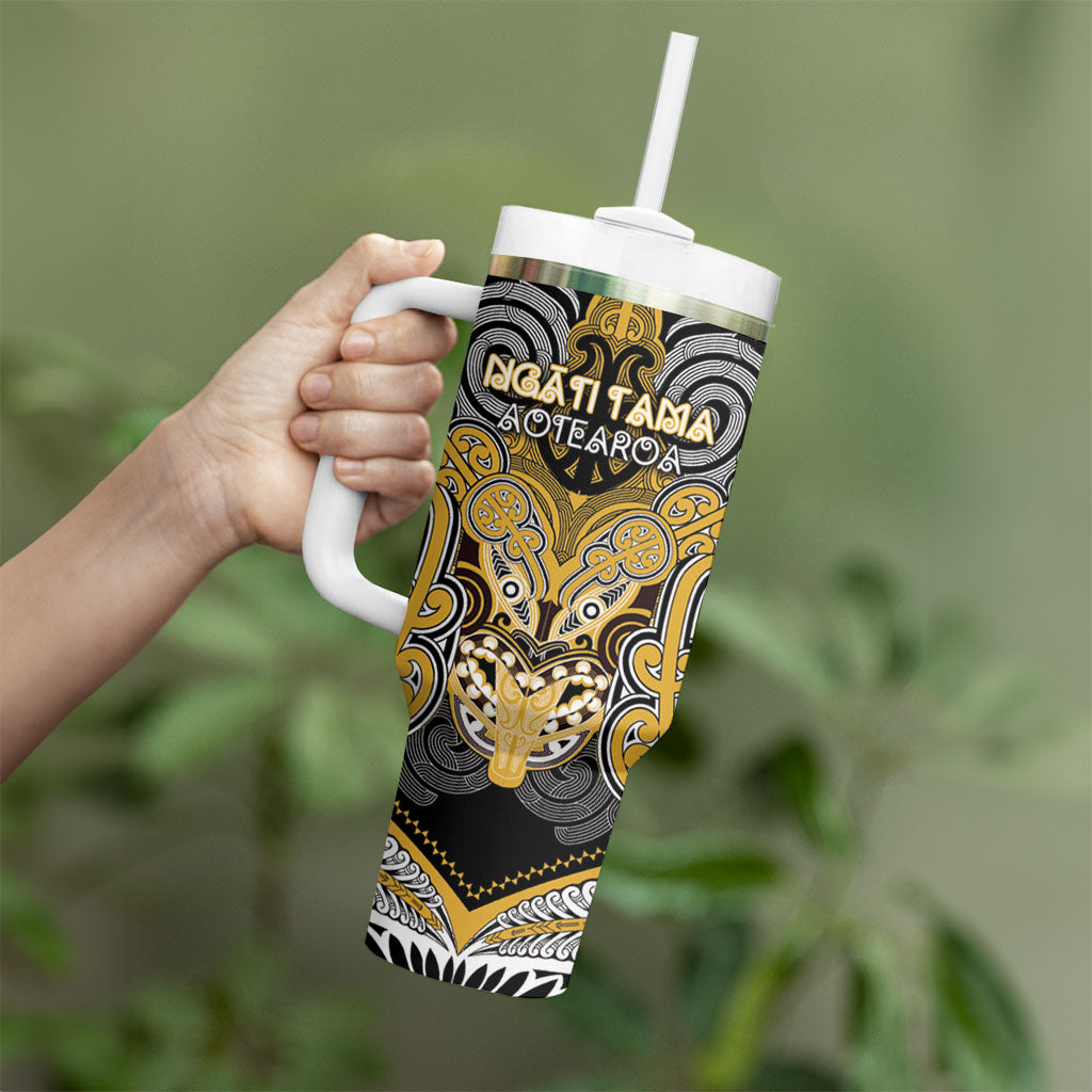 Aotearoa Iwi Ngati Tama Personalised Tumbler With Handle Maori Kowhaiwhai Pattern