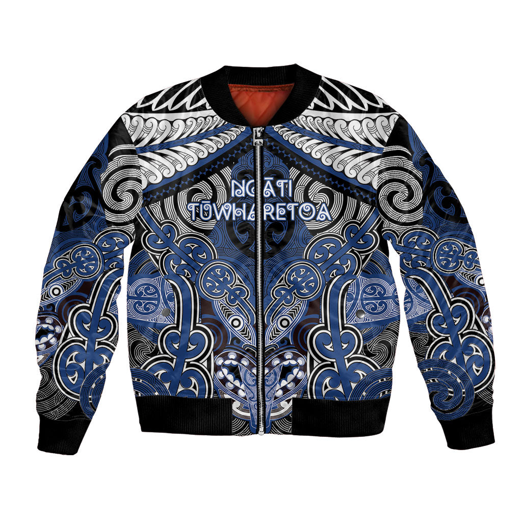 Aotearoa Iwi Ngati Tuwharetoa Personalised Bomber Jacket Maori Kowhaiwhai Pattern LT19 Unisex Blue - Polynesian Pride