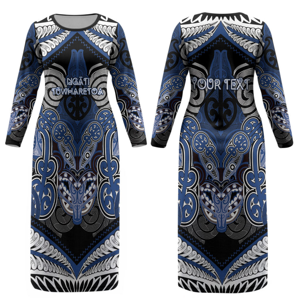 Aotearoa Iwi Ngati Tuwharetoa Personalised Couples Matching Long Sleeve Bodycon Dress and Hawaiian Shirt Maori Kowhaiwhai Pattern