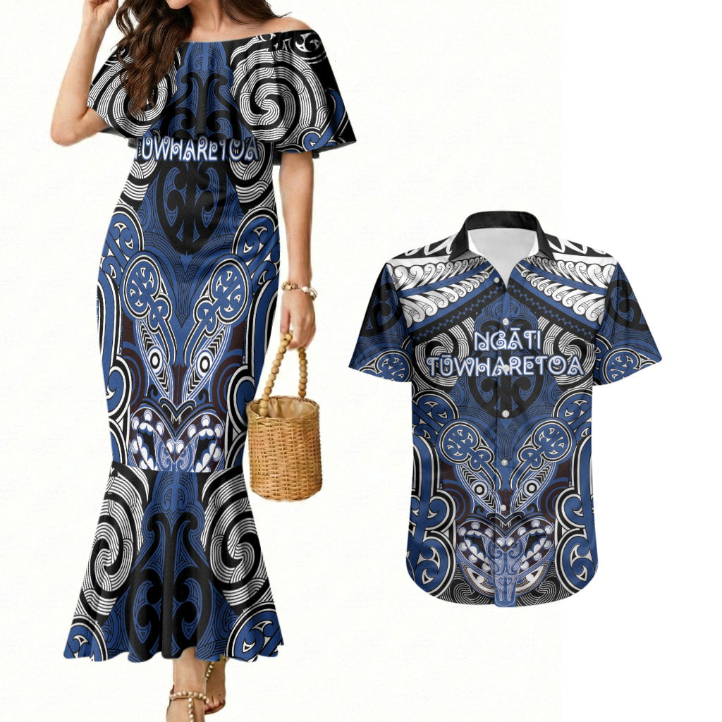 Aotearoa Iwi Ngati Tuwharetoa Personalised Couples Matching Mermaid Dress and Hawaiian Shirt Maori Kowhaiwhai Pattern