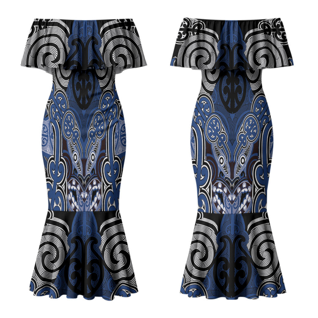 Aotearoa Iwi Ngati Tuwharetoa Personalised Couples Matching Mermaid Dress and Long Sleeve Button Shirt Maori Kowhaiwhai Pattern