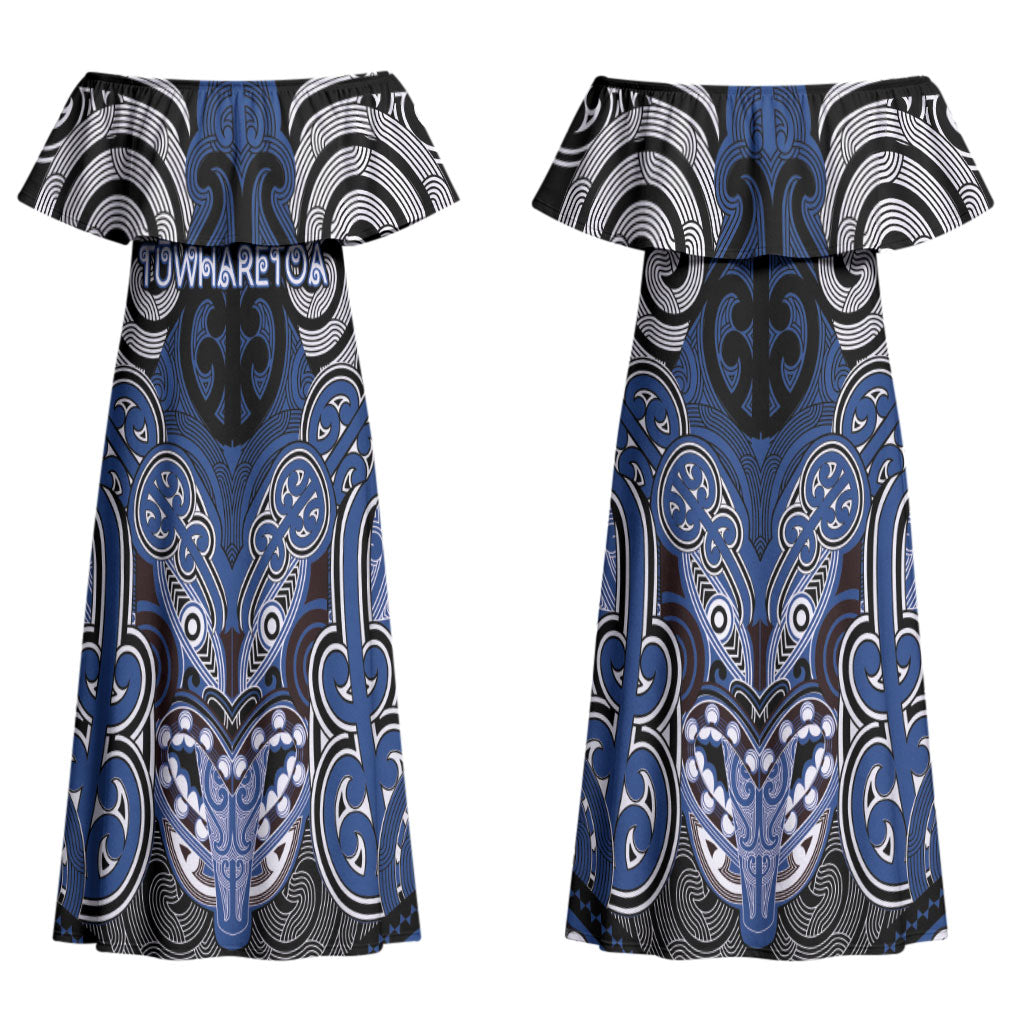 Aotearoa Iwi Ngati Tuwharetoa Personalised Couples Matching Off Shoulder Maxi Dress and Hawaiian Shirt Maori Kowhaiwhai Pattern