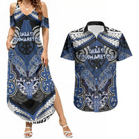 Aotearoa Iwi Ngati Tuwharetoa Personalised Couples Matching Summer Maxi Dress and Hawaiian Shirt Maori Kowhaiwhai Pattern