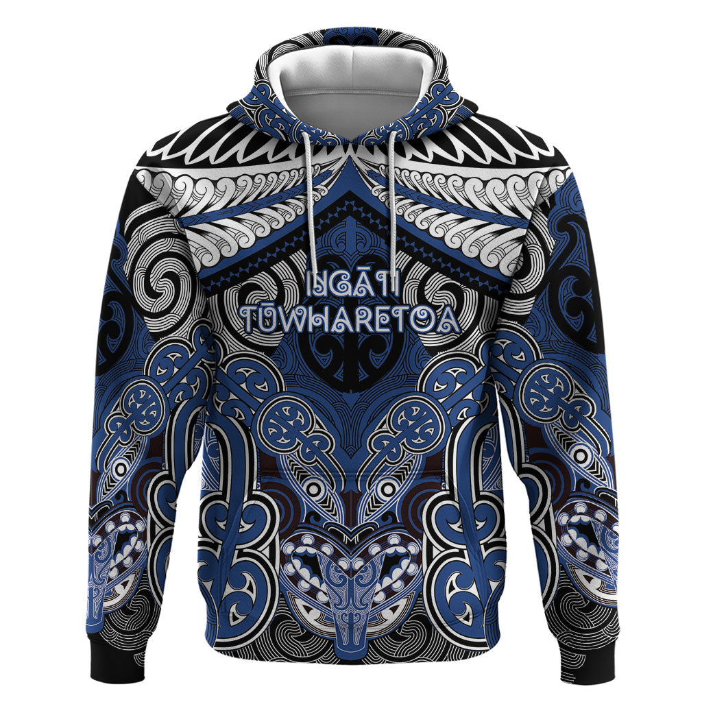 Aotearoa Iwi Ngati Tuwharetoa Personalised Hoodie Maori Kowhaiwhai Pattern LT19 Pullover Hoodie Blue - Polynesian Pride