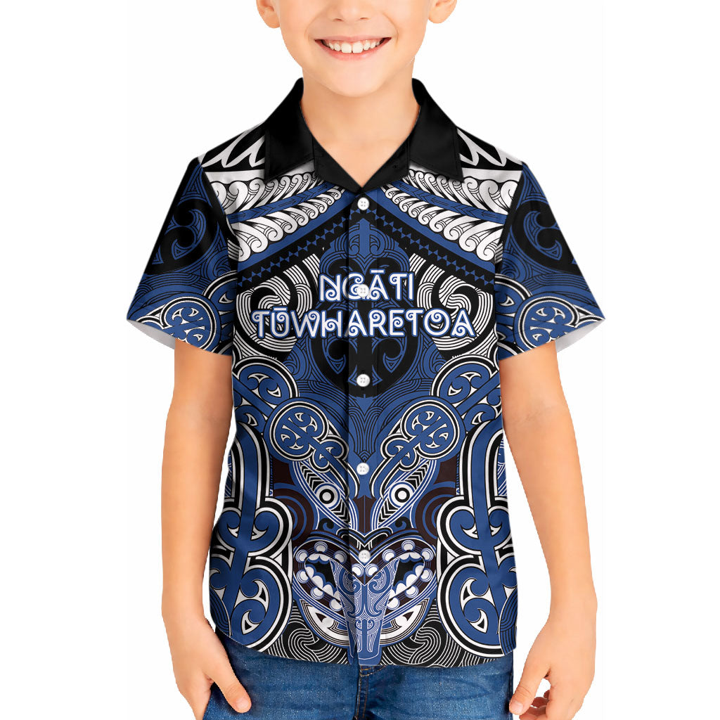 Aotearoa Iwi Ngati Tuwharetoa Personalised Kid Hawaiian Shirt Maori Kowhaiwhai Pattern LT19 Kid Blue - Polynesian Pride