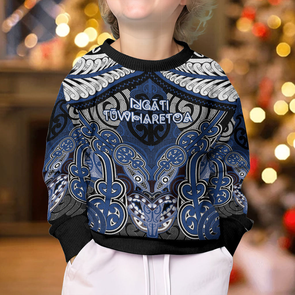 Aotearoa Iwi Ngati Tuwharetoa Personalised Kid Ugly Christmas Sweater Maori Kowhaiwhai Pattern