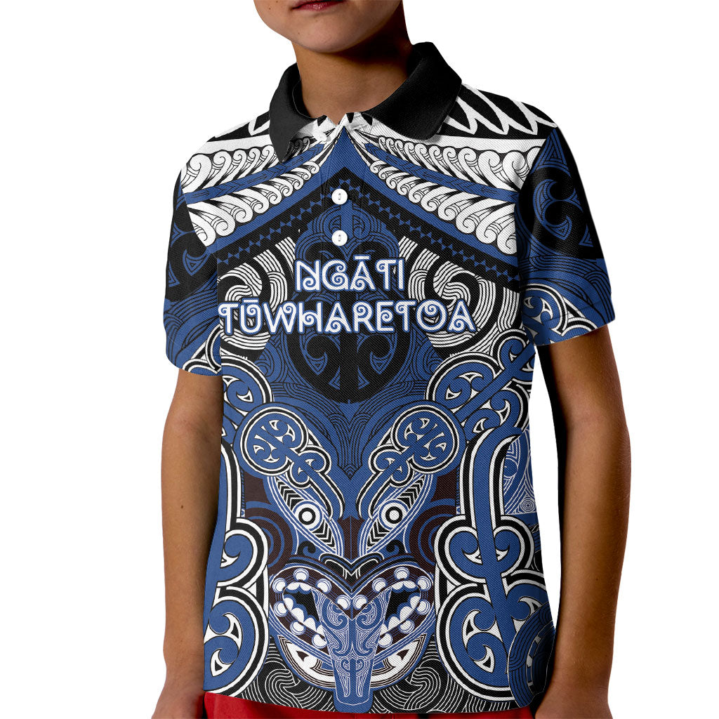 Aotearoa Iwi Ngati Tuwharetoa Personalised Kid Polo Shirt Maori Kowhaiwhai Pattern LT19 Kid Blue - Polynesian Pride