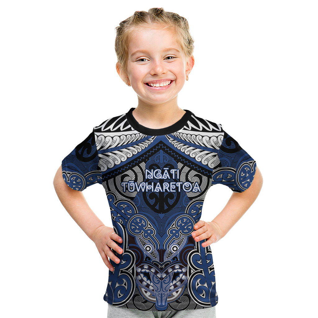 Aotearoa Iwi Ngati Tuwharetoa Personalised Kid T Shirt Maori Kowhaiwhai Pattern LT19 Blue - Polynesian Pride