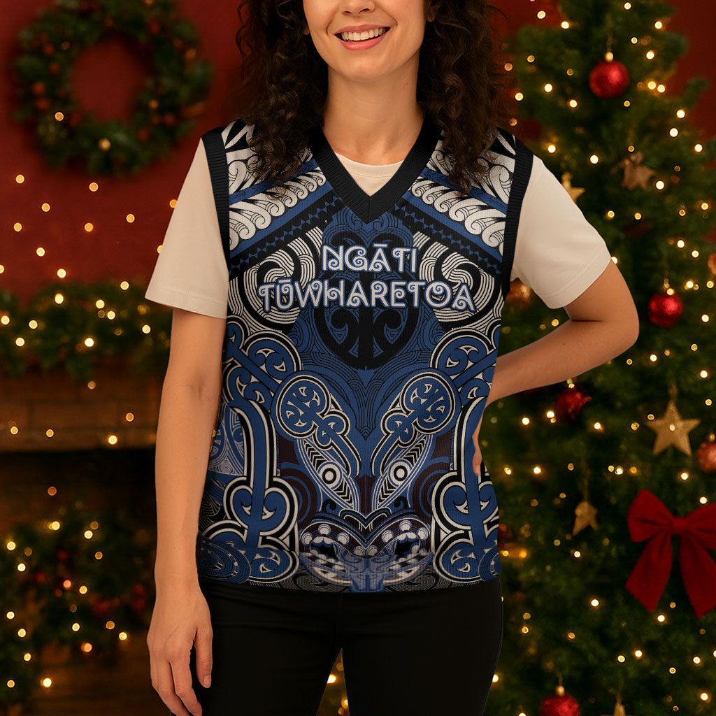Aotearoa Iwi Ngati Tuwharetoa Personalised Christmas Knitted V-Neck Vest Maori Kowhaiwhai Pattern