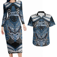 Aotearoa Iwi Ngati Mutunga Personalised Couples Matching Long Sleeve Bodycon Dress and Hawaiian Shirt Maori Kowhaiwhai Pattern