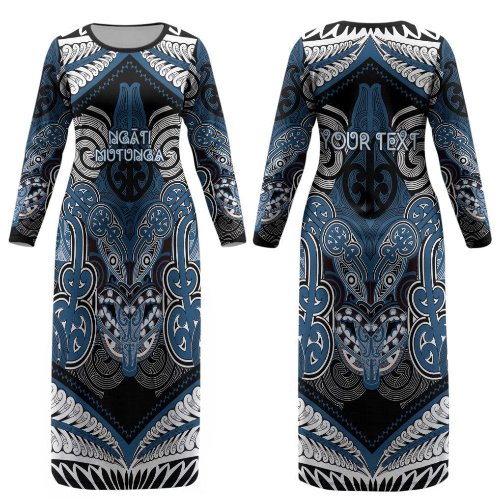 Aotearoa Iwi Ngati Mutunga Personalised Couples Matching Long Sleeve Bodycon Dress and Hawaiian Shirt Maori Kowhaiwhai Pattern