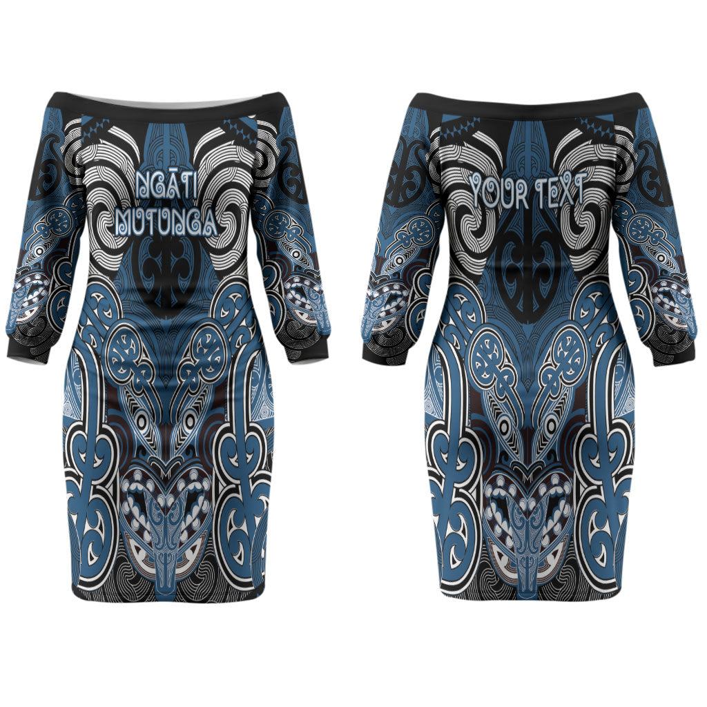 Aotearoa Iwi Ngati Mutunga Personalised Couples Matching Off The Shoulder Long Sleeve Dress and Hawaiian Shirt Maori Kowhaiwhai Pattern
