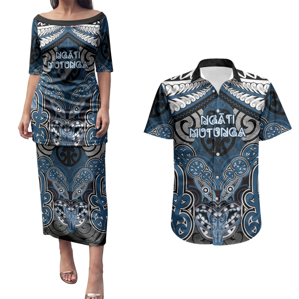 Aotearoa Iwi Ngati Mutunga Personalised Couples Matching Puletasi and Hawaiian Shirt Maori Kowhaiwhai Pattern