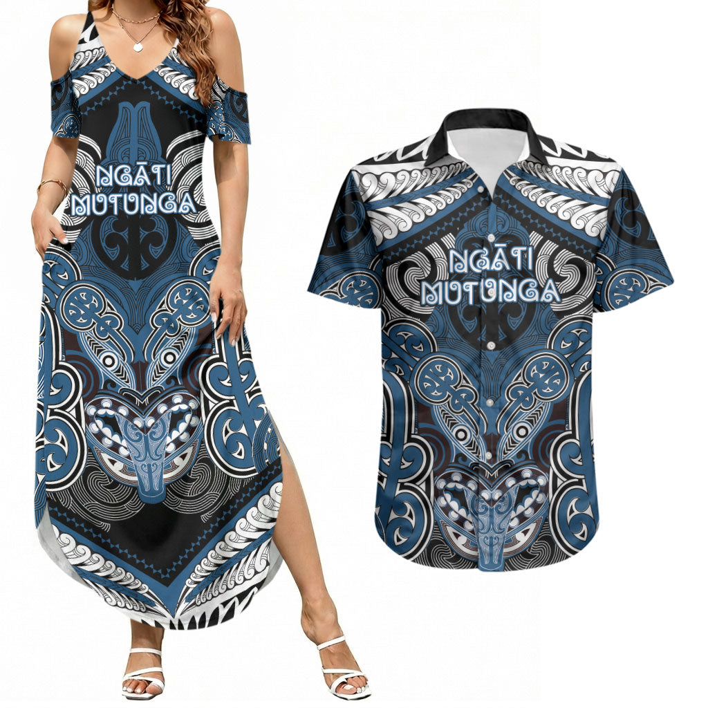 Aotearoa Iwi Ngati Mutunga Personalised Couples Matching Summer Maxi Dress and Hawaiian Shirt Maori Kowhaiwhai Pattern