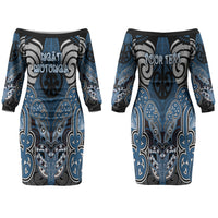 Aotearoa Iwi Ngati Mutunga Personalised Family Matching Off The Shoulder Long Sleeve Dress and Hawaiian Shirt Maori Kowhaiwhai Pattern