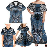 Aotearoa Iwi Ngati Mutunga Personalised Family Matching Off Shoulder Maxi Dress and Hawaiian Shirt Maori Kowhaiwhai Pattern