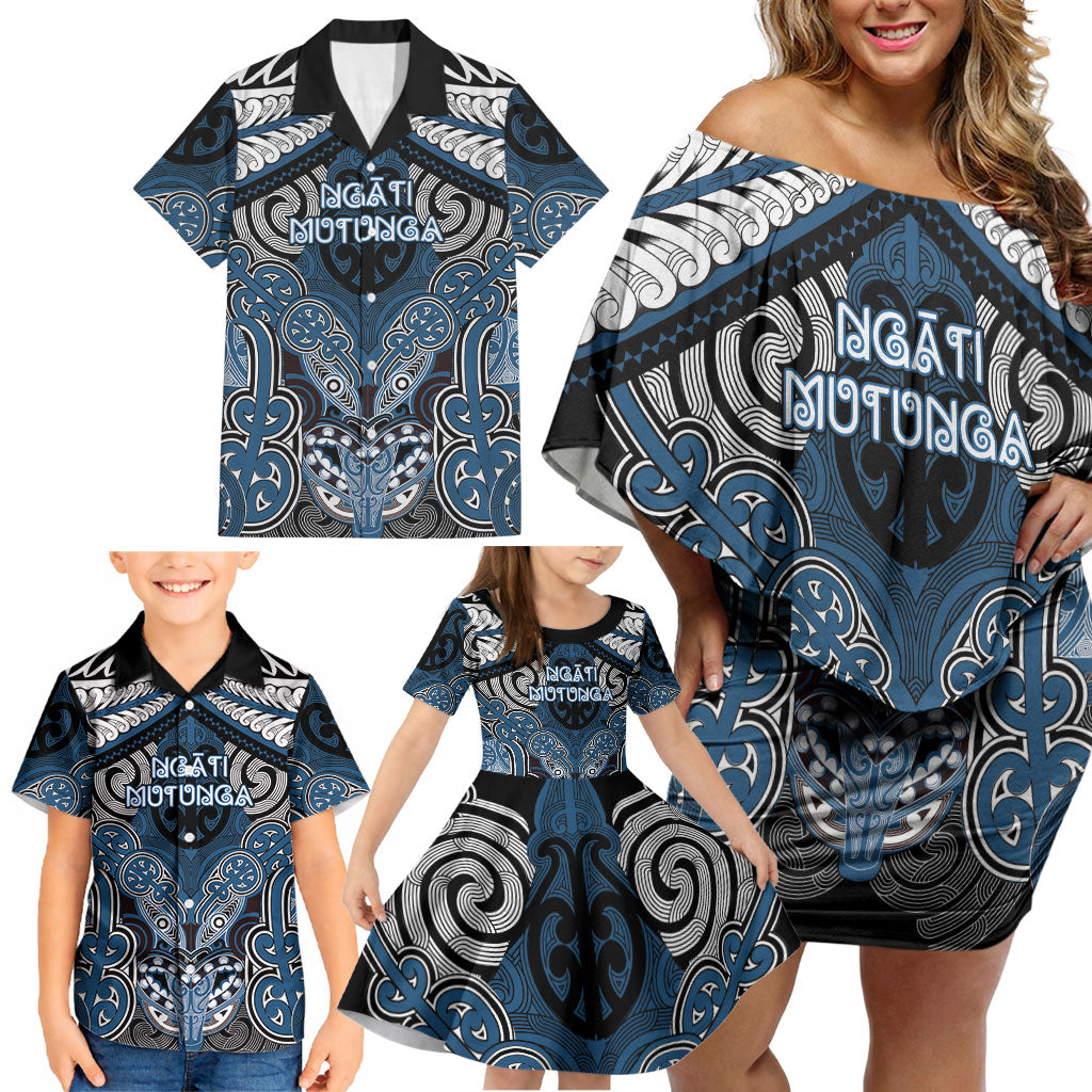 Aotearoa Iwi Ngati Mutunga Personalised Family Matching Off Shoulder Short Dress and Hawaiian Shirt Maori Kowhaiwhai Pattern