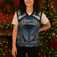 Aotearoa Iwi Ngati Mutunga Personalised Christmas Knitted V-Neck Vest Maori Kowhaiwhai Pattern