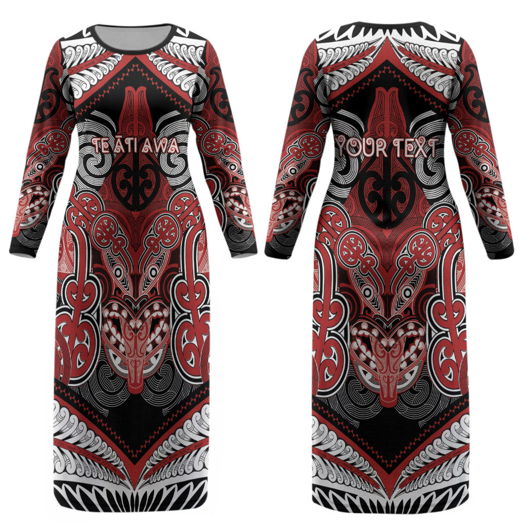 Aotearoa Iwi Te Ati Awa Personalised Couples Matching Long Sleeve Bodycon Dress and Hawaiian Shirt Maori Kowhaiwhai Pattern