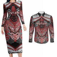 Aotearoa Iwi Te Ati Awa Personalised Couples Matching Long Sleeve Bodycon Dress and Long Sleeve Button Shirt Maori Kowhaiwhai Pattern