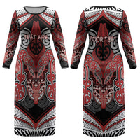Aotearoa Iwi Te Ati Awa Personalised Couples Matching Long Sleeve Bodycon Dress and Long Sleeve Button Shirt Maori Kowhaiwhai Pattern