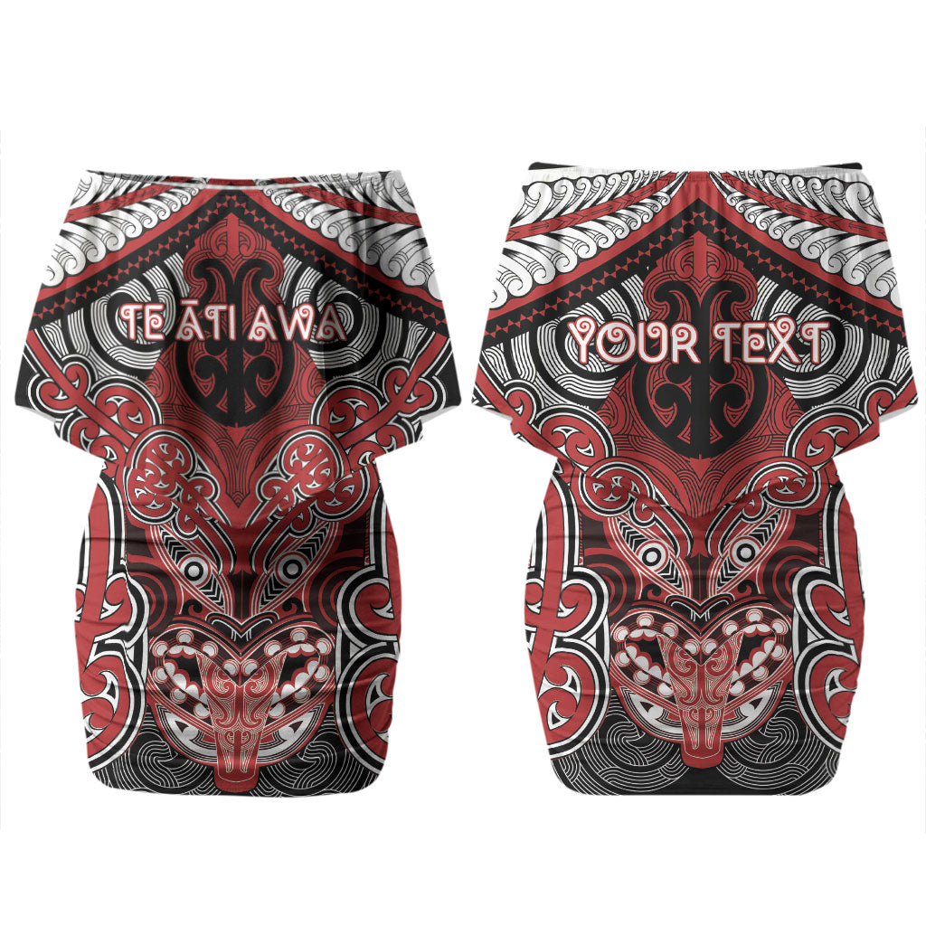 Aotearoa Iwi Te Ati Awa Personalised Couples Matching Off Shoulder Short Dress and Long Sleeve Button Shirt Maori Kowhaiwhai Pattern