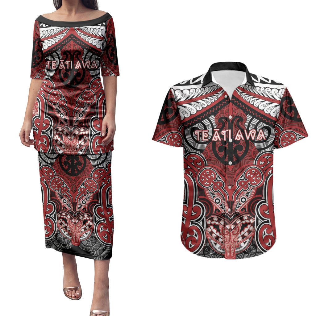 Aotearoa Iwi Te Ati Awa Personalised Couples Matching Puletasi and Hawaiian Shirt Maori Kowhaiwhai Pattern