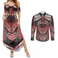 Aotearoa Iwi Te Ati Awa Personalised Couples Matching Summer Maxi Dress and Long Sleeve Button Shirt Maori Kowhaiwhai Pattern