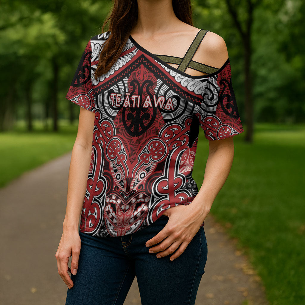 Aotearoa Iwi Te Ati Awa Personalised Cross Shoulder Shirt Maori Kowhaiwhai Pattern