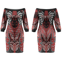 Aotearoa Iwi Te Ati Awa Personalised Family Matching Off The Shoulder Long Sleeve Dress and Hawaiian Shirt Maori Kowhaiwhai Pattern