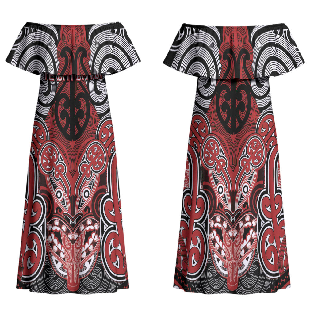 Aotearoa Iwi Te Ati Awa Personalised Family Matching Off Shoulder Maxi Dress and Hawaiian Shirt Maori Kowhaiwhai Pattern