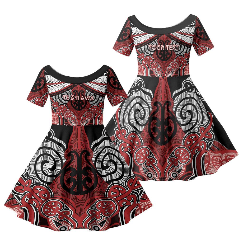 Aotearoa Iwi Te Ati Awa Personalised Family Matching Off Shoulder Maxi Dress and Hawaiian Shirt Maori Kowhaiwhai Pattern
