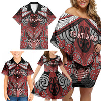 Aotearoa Iwi Te Ati Awa Personalised Family Matching Off Shoulder Short Dress and Hawaiian Shirt Maori Kowhaiwhai Pattern