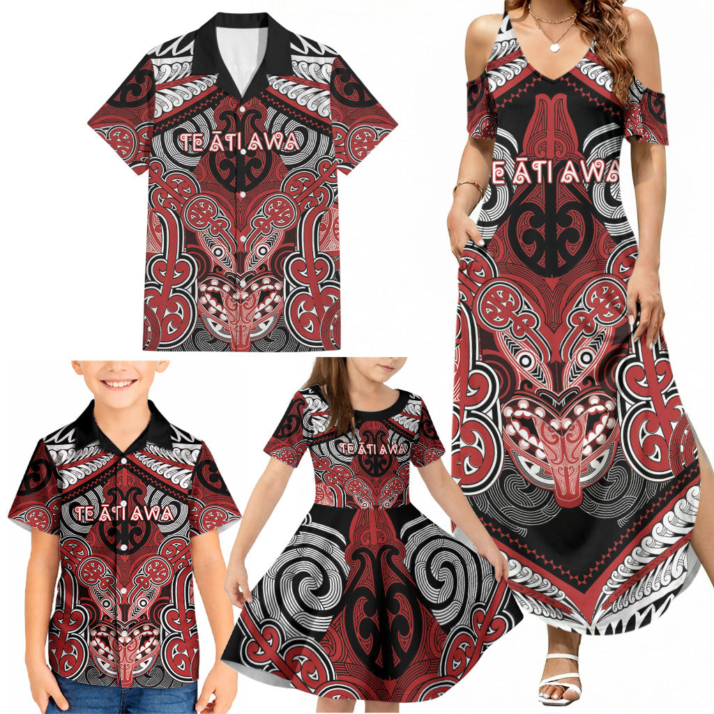 Aotearoa Iwi Te Ati Awa Personalised Family Matching Summer Maxi Dress and Hawaiian Shirt Maori Kowhaiwhai Pattern