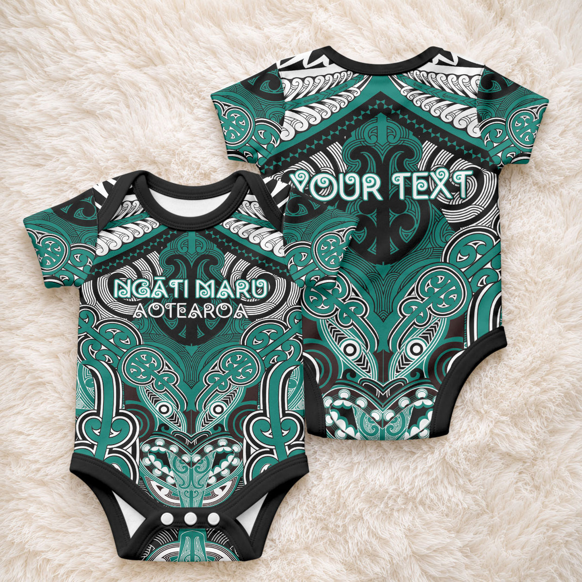 Aotearoa Iwi Ngati Maru Personalised Baby Onesie Maori Kowhaiwhai Pattern