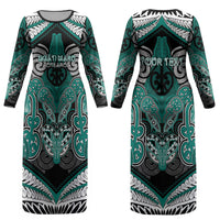 Aotearoa Iwi Ngati Maru Personalised Couples Matching Long Sleeve Bodycon Dress and Long Sleeve Button Shirt Maori Kowhaiwhai Pattern